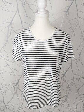 Country Road Horizontal Stripe 100% Linen Round Neck T-Shirt